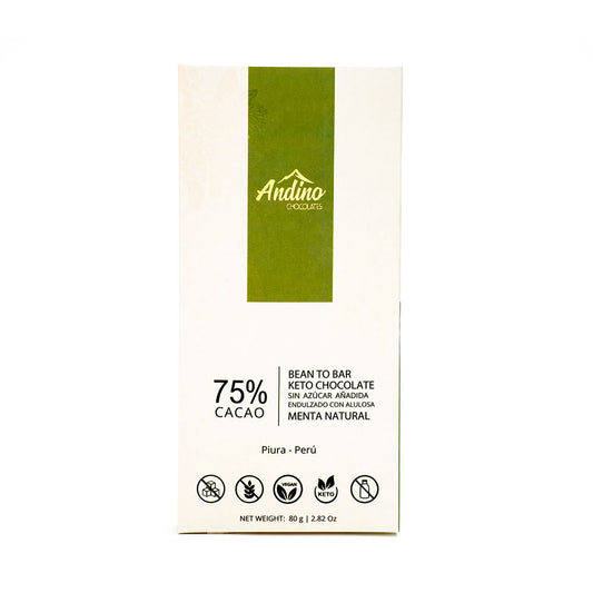 BARRA DE CHOCOLATE KETO ANDINO 75% CON MENTA ALULOSA - 80g